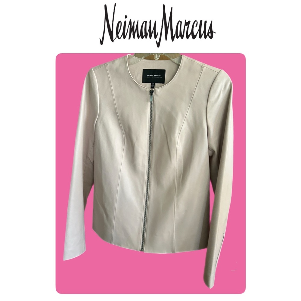 ☀️NWOT Neiman Marcus Champagne Pink 100% Leather Jacket Tailored Fit - size XS